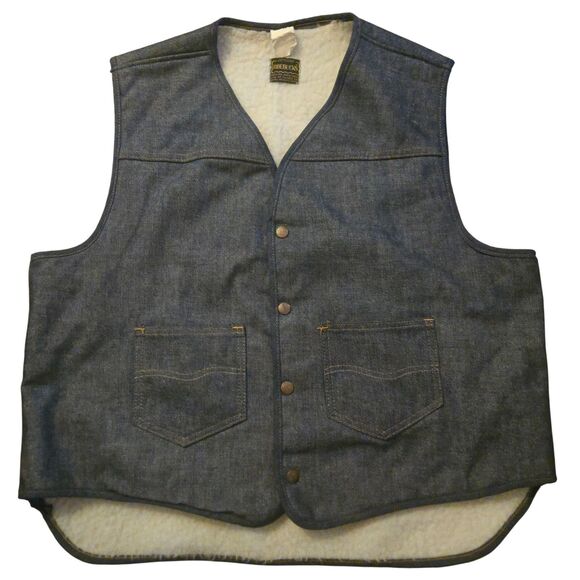 VTG Sears Roebucks 2X Sherpa Lined 2X Denim Vest Pockets Chore Barn - Picture 1 of 8